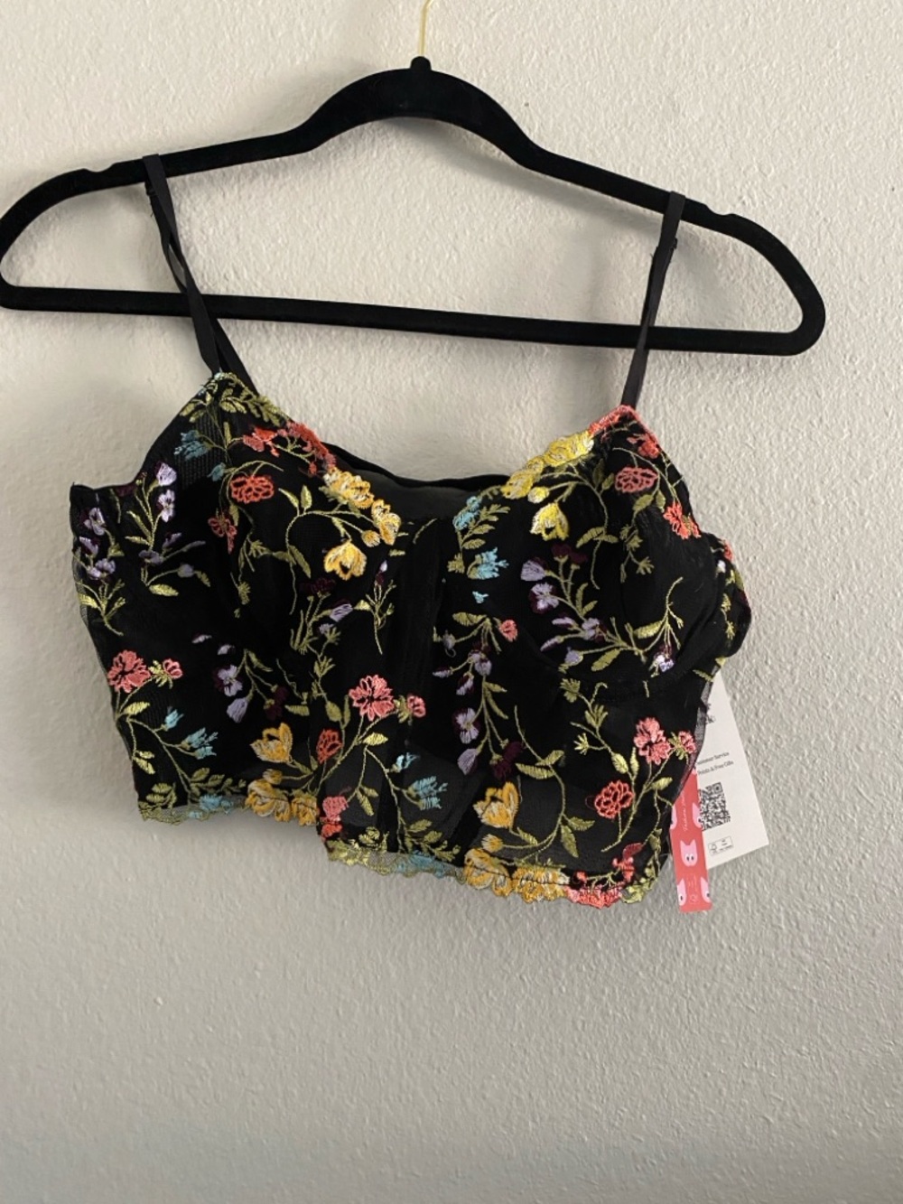 Cider Corset Top Floral Embroidered Black